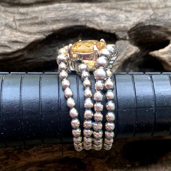 Michael Dawkings Ring Sterling Silver Caviar Bead w/ Yellow Sapp. Center Size 9 - Picture 7 of 8